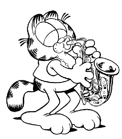 coloriage garfield joue du saxo